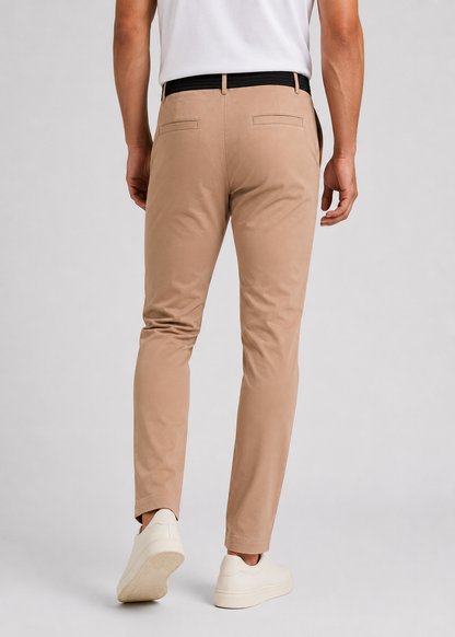Men's Slim Fit Chino Trousers | Elastic Waist | Tapered Smart Casual Pants | Steven & Levon