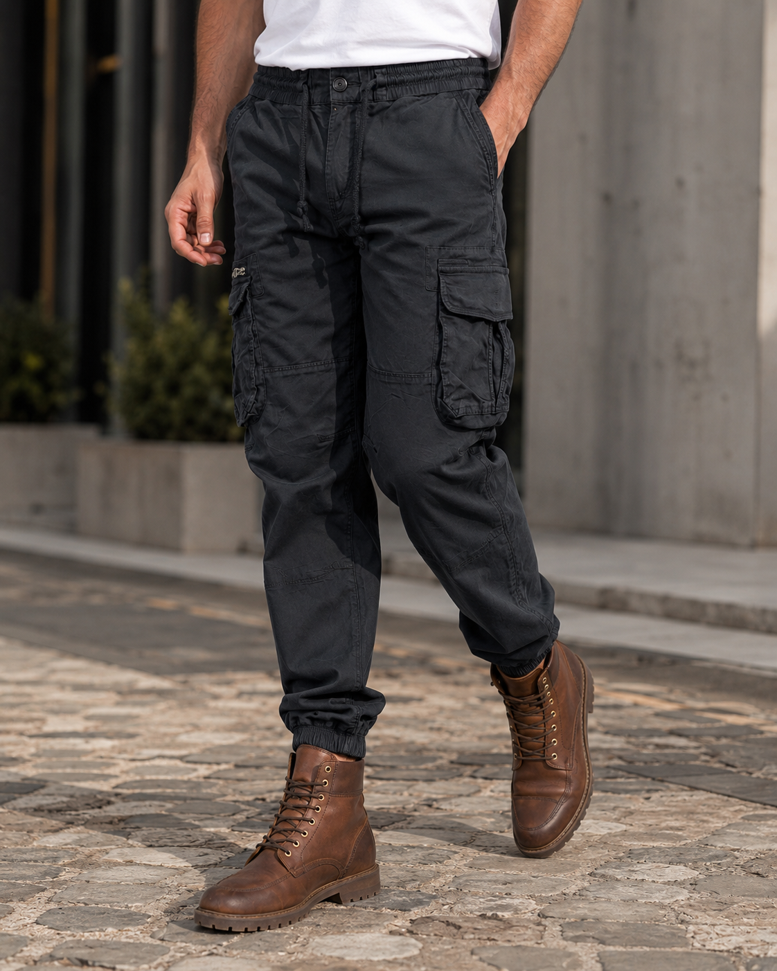 Men’s Cargo Trousers | Tapered Fit Utility Pants | Multi Pocket Cuffed Streetwear Trousers | Steven & Levon