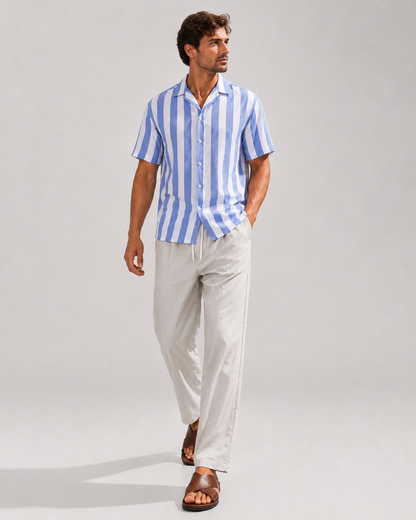 Men's Linen Co-Ord Set | Short Sleeve Button Shirt & Tailored Trousers | Steven & Levon