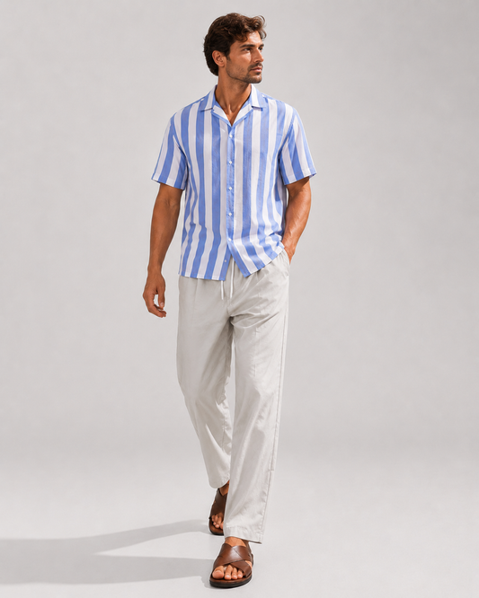 Men's Linen Co-Ord Set | Short Sleeve Button Shirt & Tailored Trousers | Steven & Levon