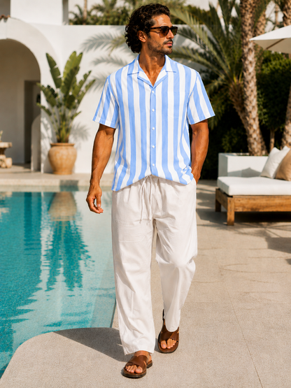 Men's Linen Co-Ord Set | Short Sleeve Button Shirt & Tailored Trousers | Steven & Levon