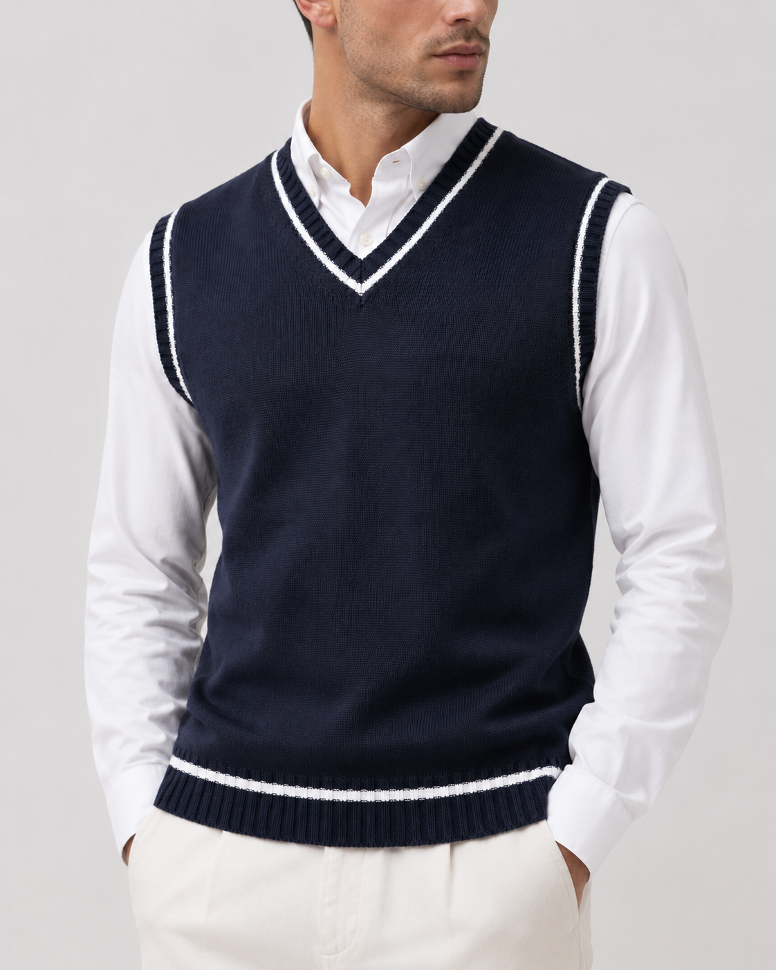 Knitted Sweater Vest | Men | V Neck Ribbed Trim | Regular Fit Layering Top | Steven & Levon