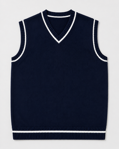 Knitted Sweater Vest | Men | V Neck Ribbed Trim | Regular Fit Layering Top | Steven & Levon