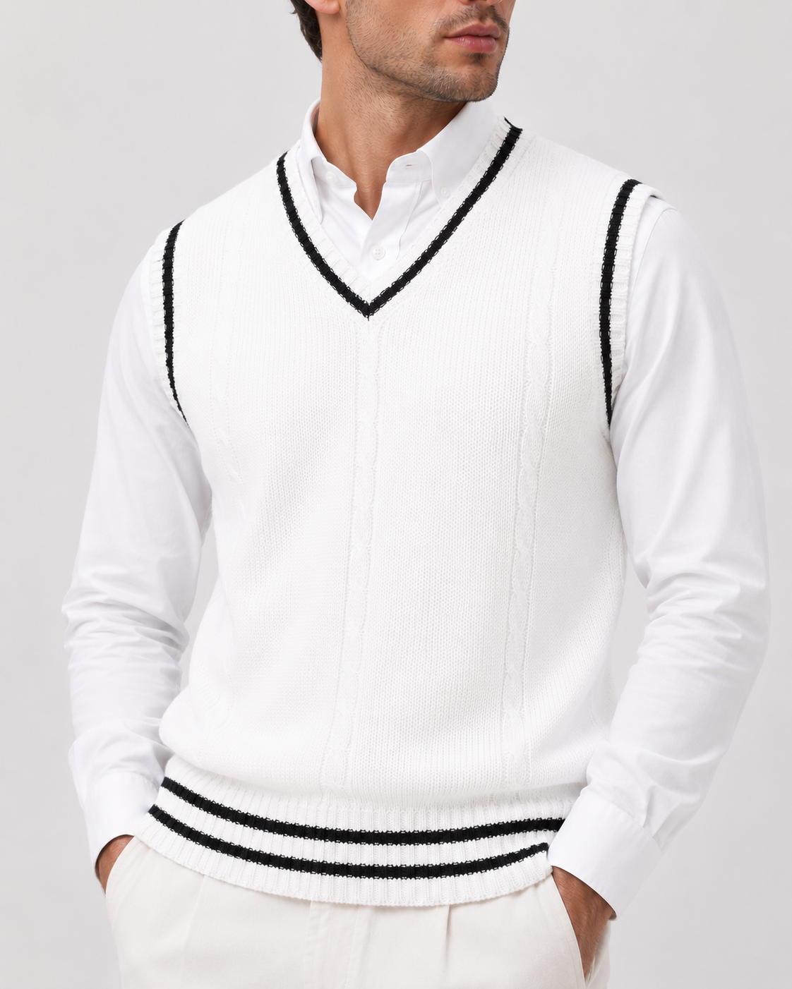 Knitted Sweater Vest | Men | V Neck Ribbed Trim | Regular Fit Layering Top | Steven & Levon