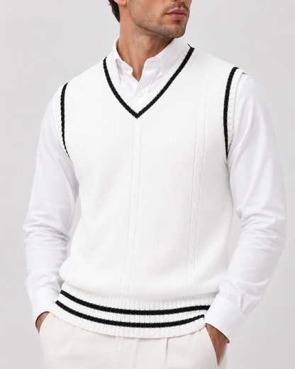 Knitted Sweater Vest | Men | V Neck Ribbed Trim | Regular Fit Layering Top | Steven & Levon