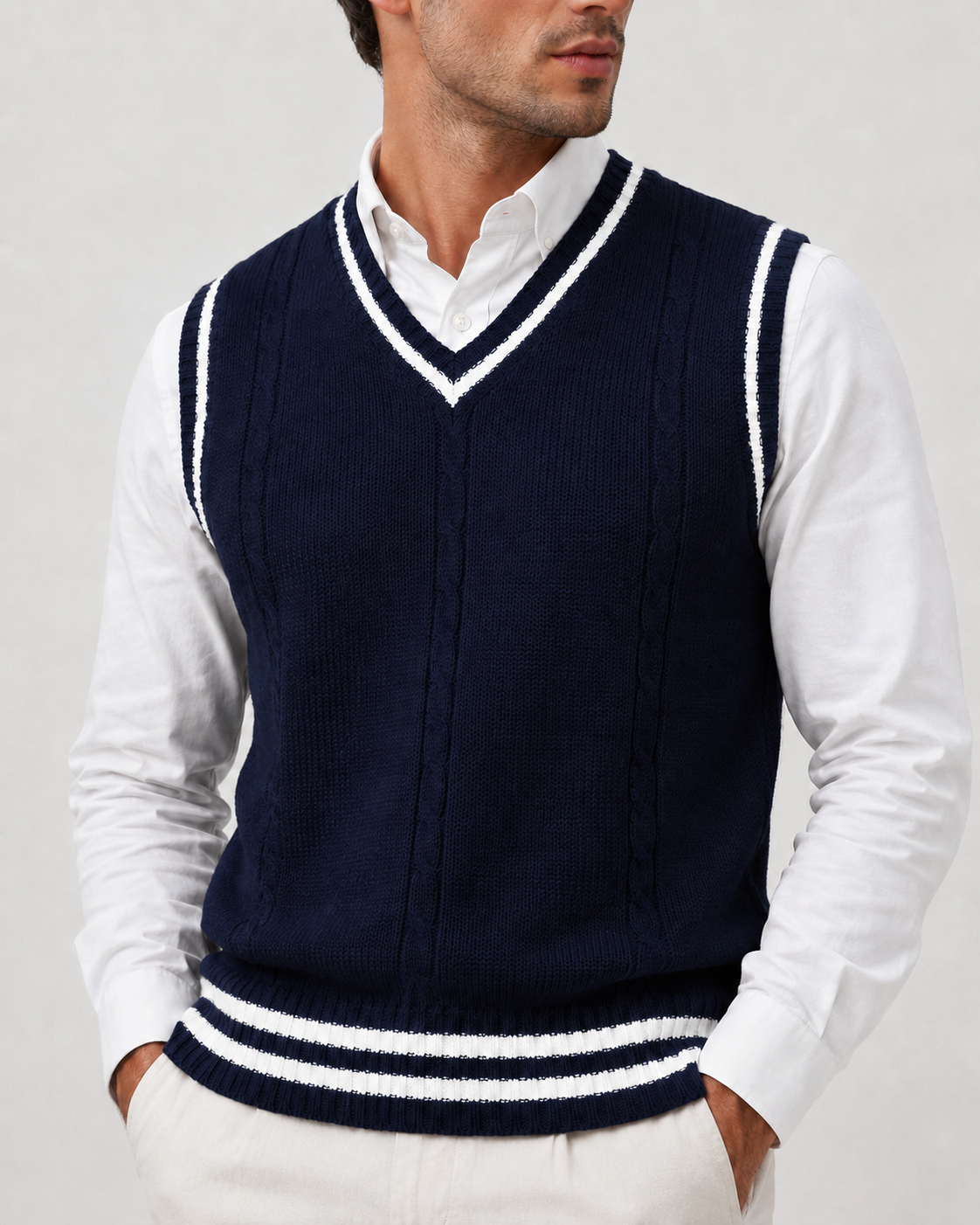 Knitted Sweater Vest | Men | V Neck Ribbed Trim | Regular Fit Layering Top | Steven & Levon