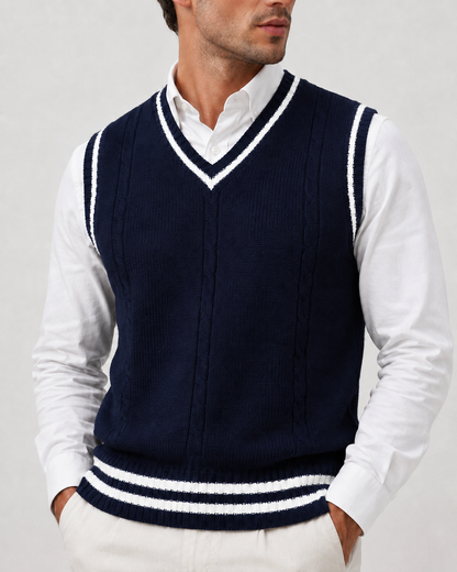 Knitted Sweater Vest | Men | V Neck Ribbed Trim | Regular Fit Layering Top | Steven & Levon