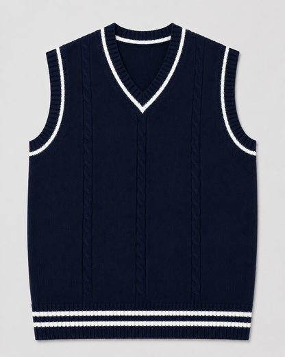 Knitted Sweater Vest | Men | V Neck Ribbed Trim | Regular Fit Layering Top | Steven & Levon