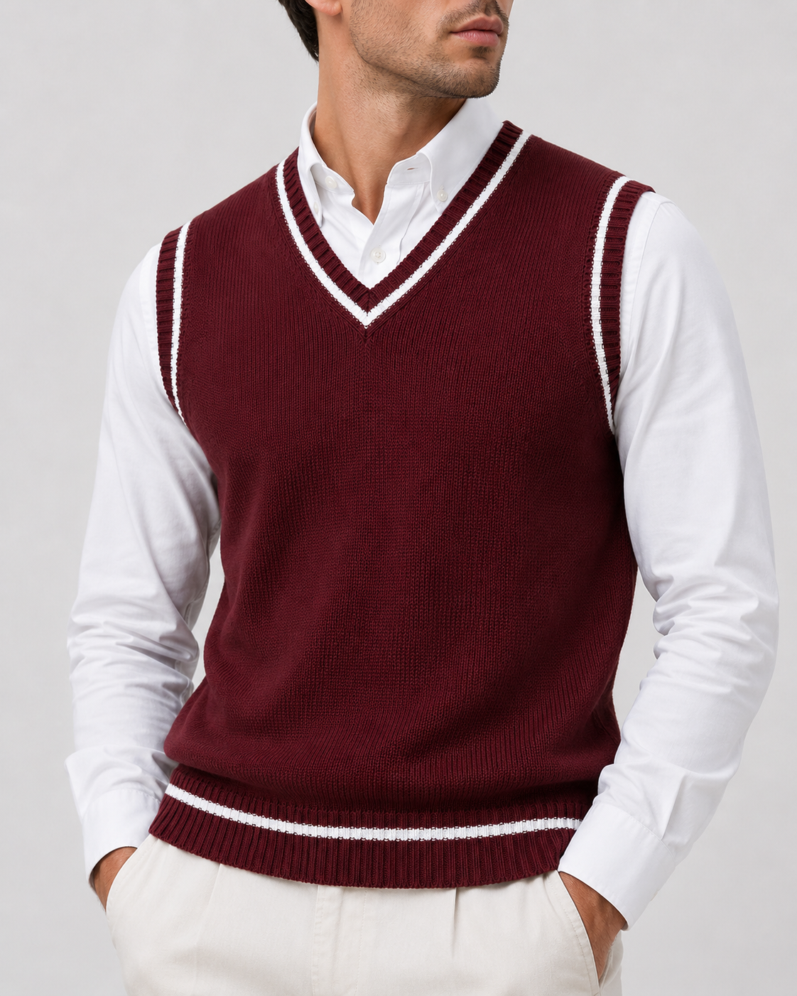Knitted Sweater Vest | Men | V Neck Ribbed Trim | Regular Fit Layering Top | Steven & Levon