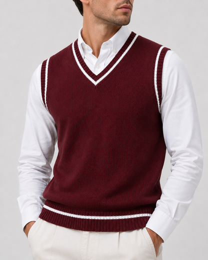 Knitted Sweater Vest | Men | V Neck Ribbed Trim | Regular Fit Layering Top | Steven & Levon