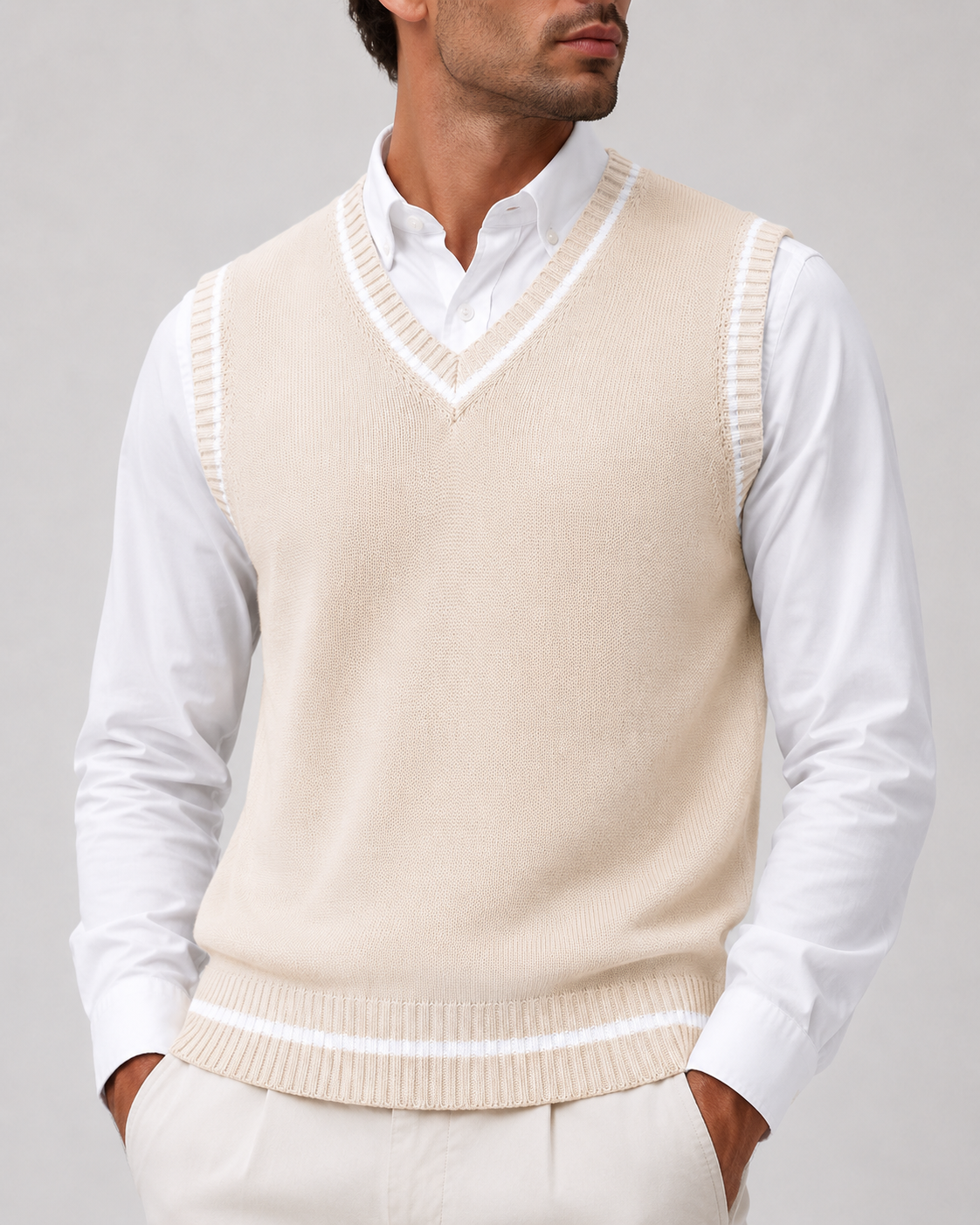 Knitted Sweater Vest | Men | V Neck Ribbed Trim | Regular Fit Layering Top | Steven & Levon
