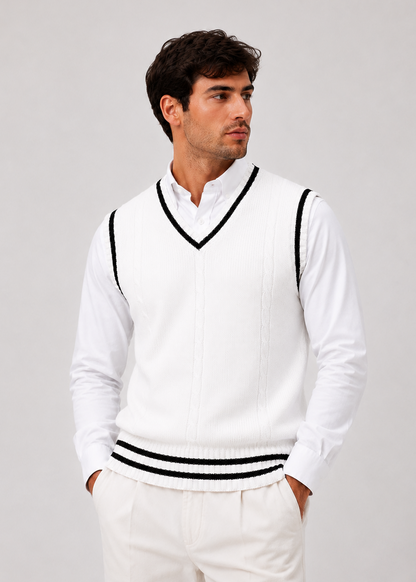Knitted Sweater Vest | Men | V Neck Ribbed Trim | Regular Fit Layering Top | Steven & Levon