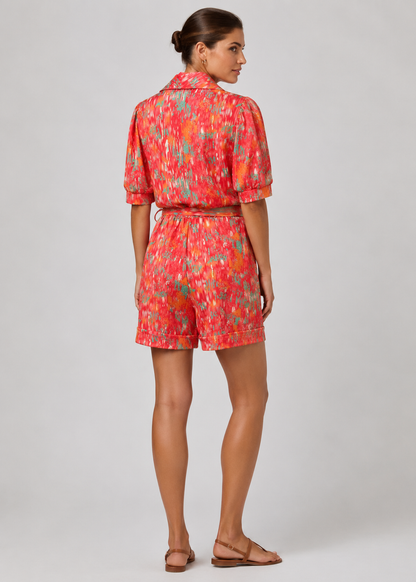 Women's Belted Short Jumpsuit | Vibrant Print Romper | Women's Playsuit | Adjustable Waist | Casual Summer Outfit | Steven & Levon