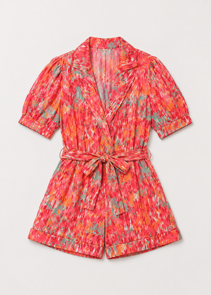 Women's Belted Short Jumpsuit | Vibrant Print Romper | Women's Playsuit | Adjustable Waist | Casual Summer Outfit | Steven & Levon