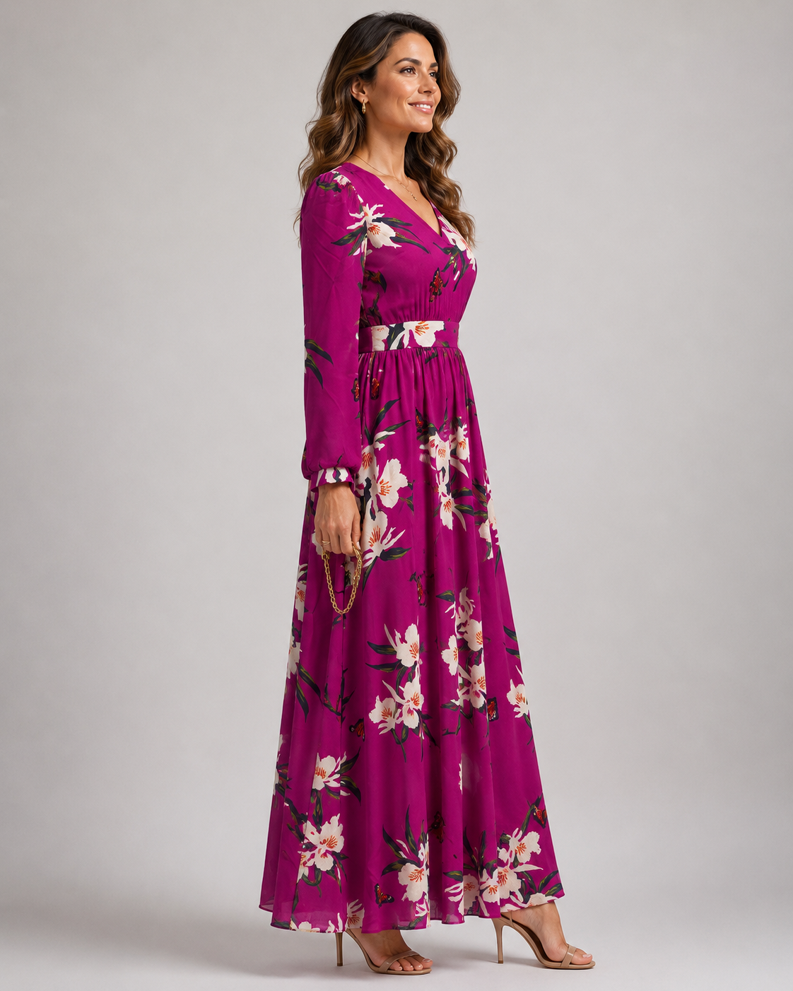 Floral Maxi Dress | Long Sleeve V-Neck | Flowy Wedding Guest Dress | Steven & Levon