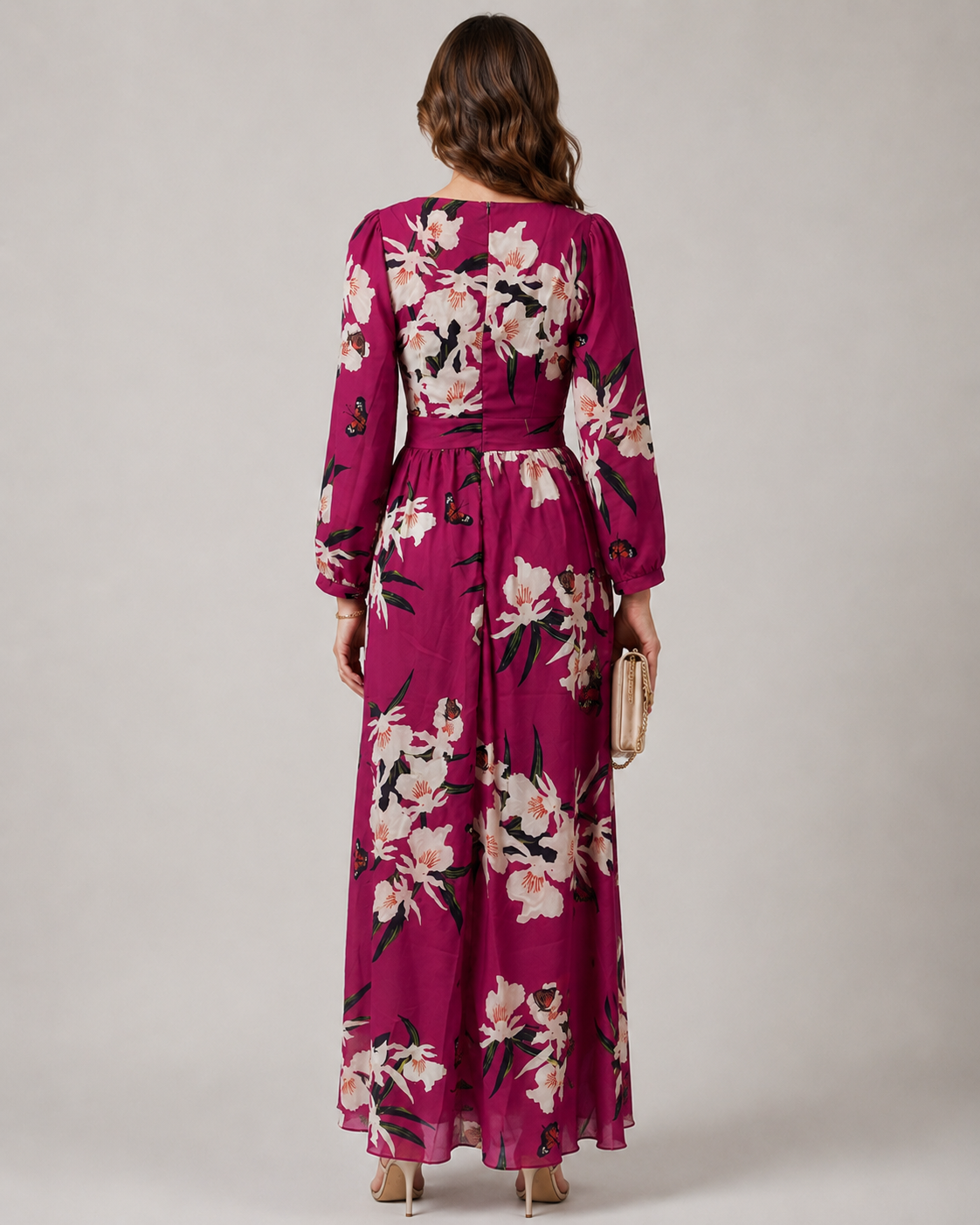 Floral Maxi Dress | Long Sleeve V-Neck | Flowy Wedding Guest Dress | Steven & Levon