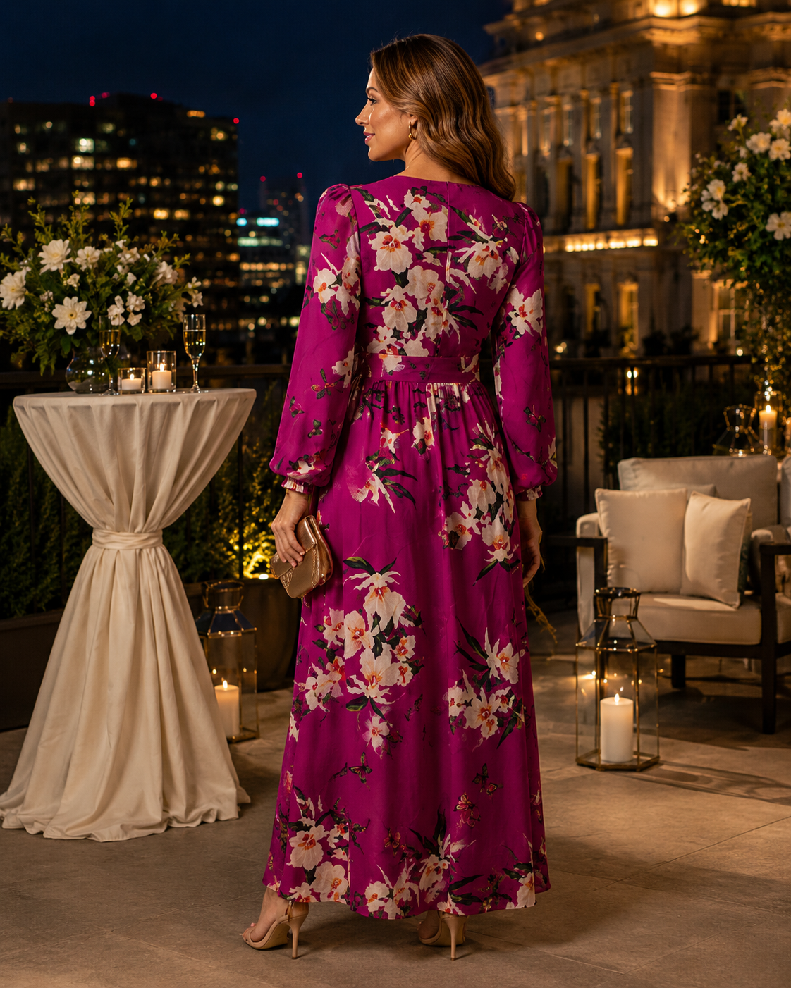 Floral Maxi Dress | Long Sleeve V-Neck | Flowy Wedding Guest Dress | Steven & Levon
