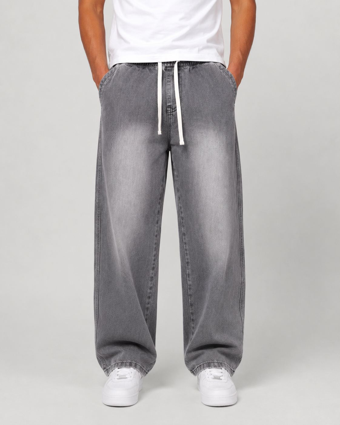 Driftway - Loose Straight Leg Drawstring Jeans  Everyday Casual Wear