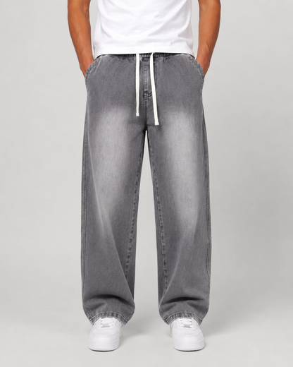 Driftway - Loose Straight Leg Drawstring Jeans  Everyday Casual Wear