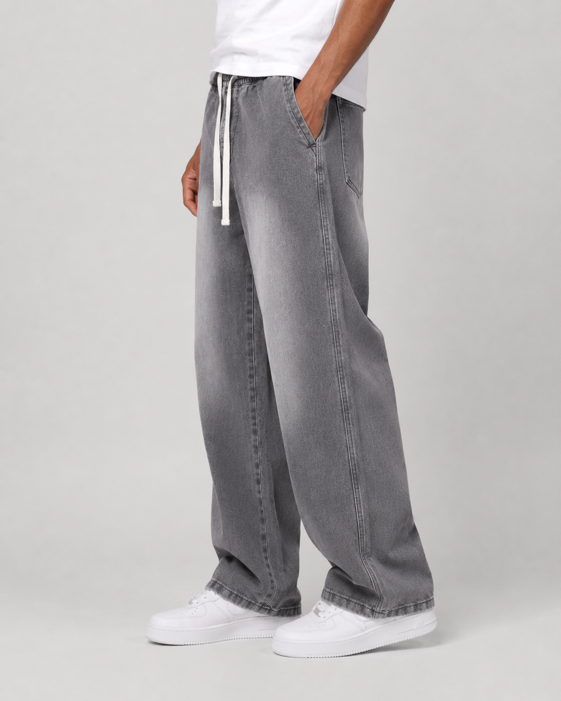 Driftway - Loose Straight Leg Drawstring Jeans  Everyday Casual Wear