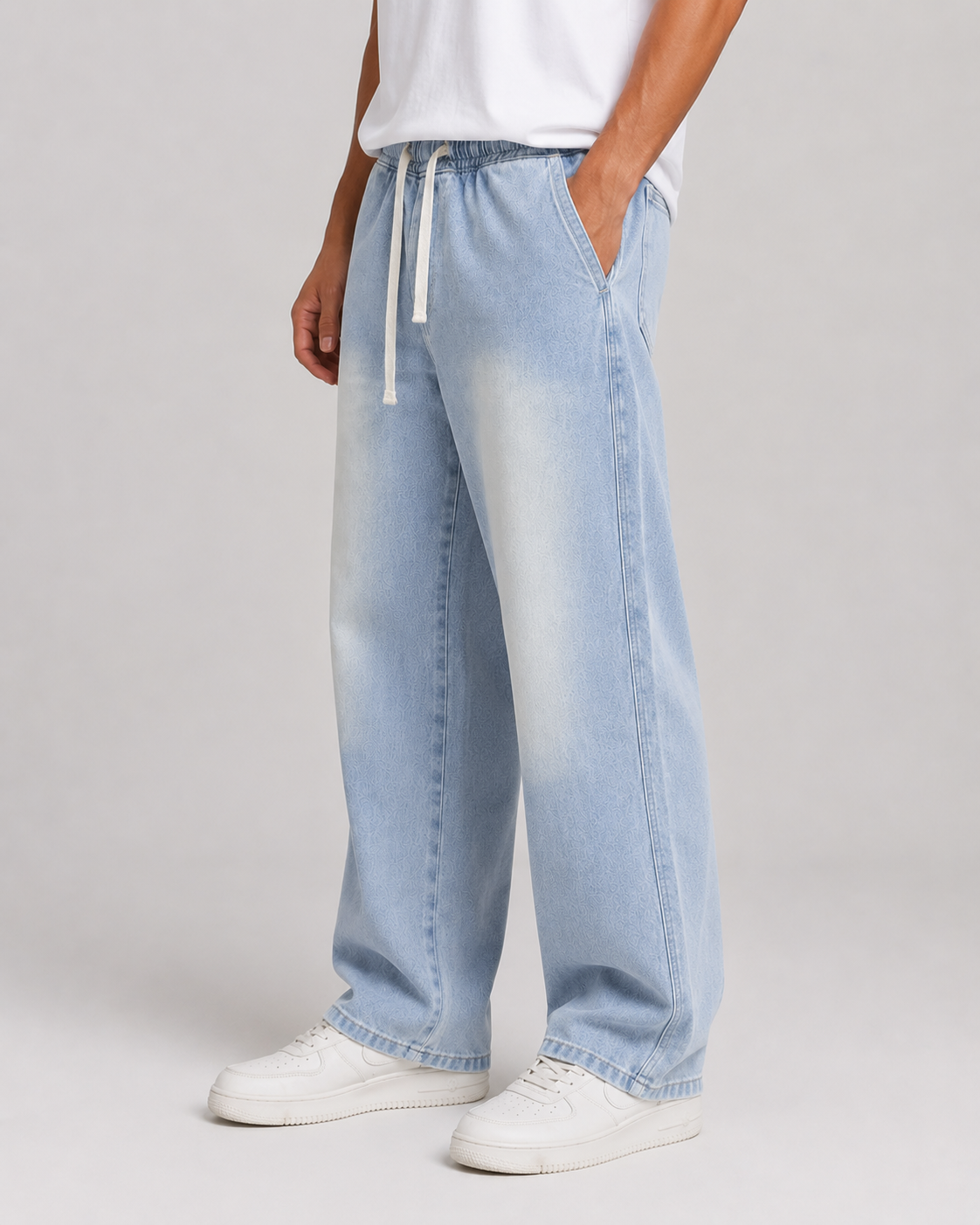 Driftway - Loose Straight Leg Drawstring Jeans  Everyday Casual Wear