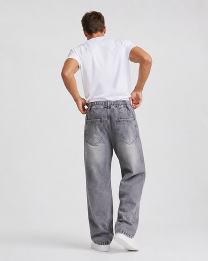 Driftway - Loose Straight Leg Drawstring Jeans  Everyday Casual Wear