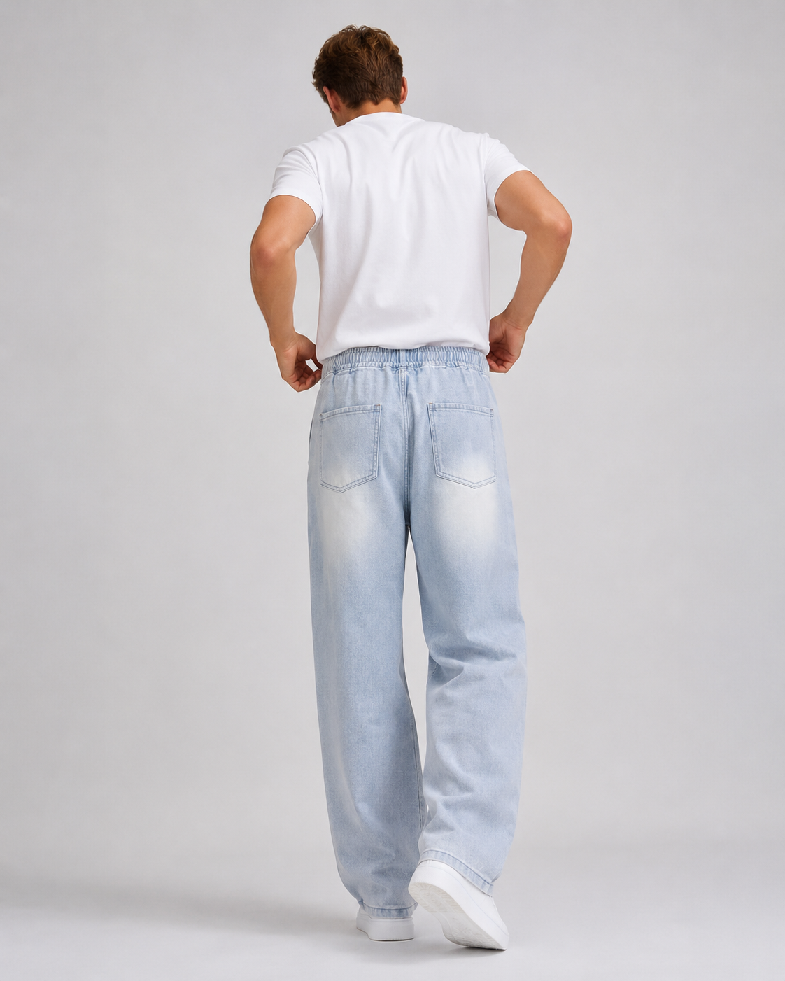 Driftway - Loose Straight Leg Drawstring Jeans  Everyday Casual Wear