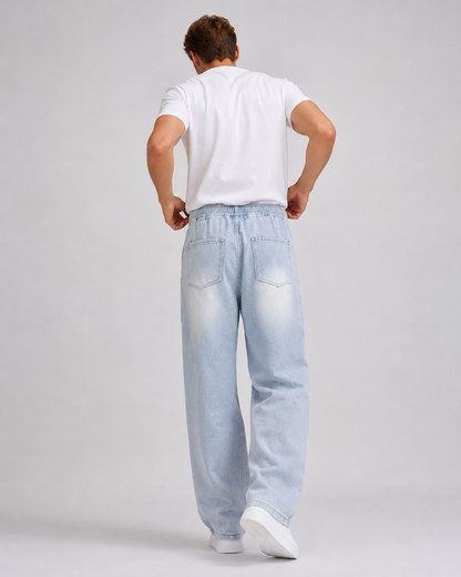 Driftway - Loose Straight Leg Drawstring Jeans  Everyday Casual Wear