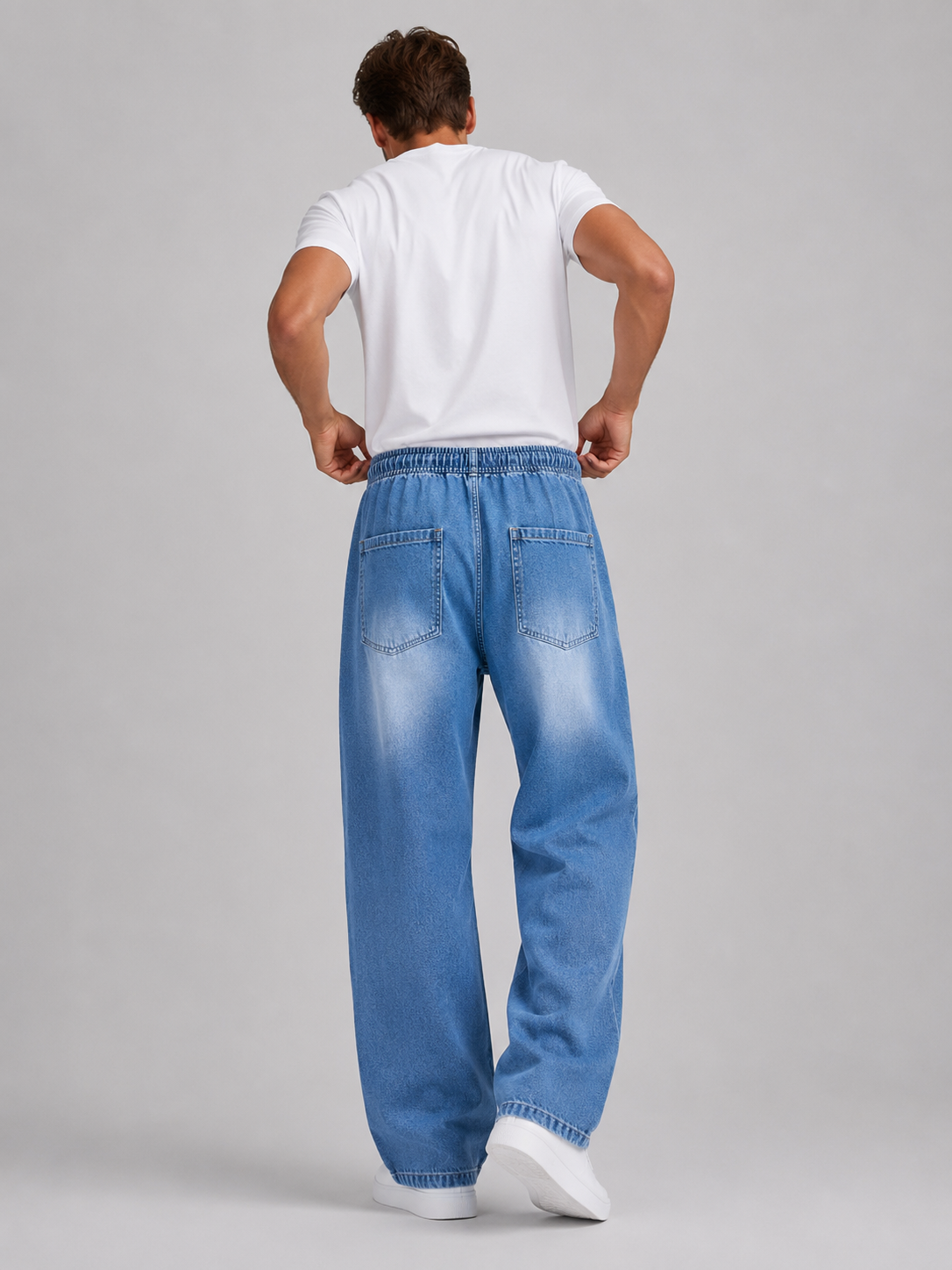 Driftway - Loose Straight Leg Drawstring Jeans  Everyday Casual Wear