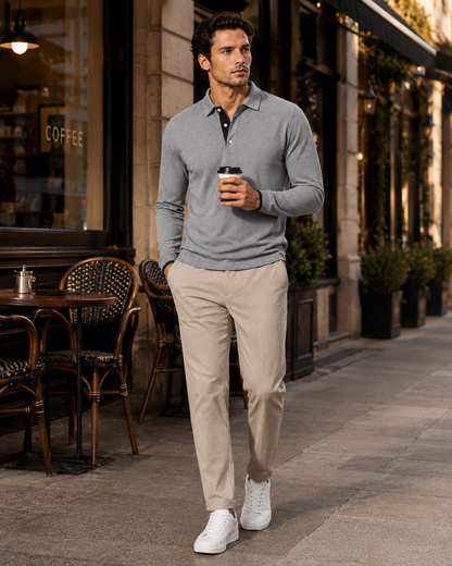 Men's Long Sleeve Polo Shirt | Men | Smart Casual Collar Top | Regular Fit | Steven & Levon