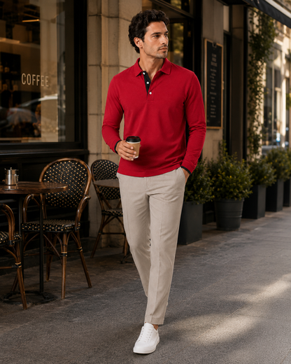 Men's Long Sleeve Polo Shirt | Men | Smart Casual Collar Top | Regular Fit | Steven & Levon
