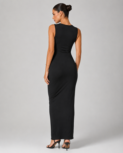 Women's Square Neck Bodycon Maxi Dress | Formal Evening Wear | Sleeveless Slit | Steven & Levon