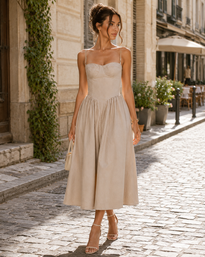 Corset Strappy Midi Dress | Women’s Wedding Guest Occasion Dress | Steven & Levon