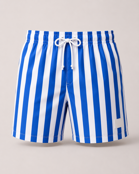 Men’s Striped Swim Shorts | Lightweight Drawstring Beach Shorts | Quick Dry Summer Swimwear | Steven & Levon