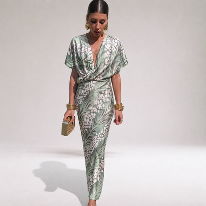 Wedding Guest Wrap Maxi Dress | Evening Maxi Dress | Women | Flowy Wrap Fit | Twisted V-Neck & Cinched Waist | Steven & Levon