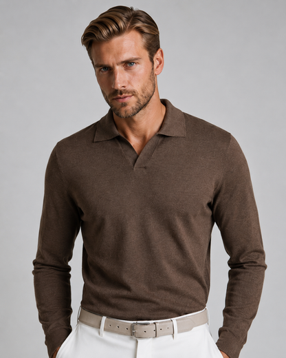 Men’s Long Sleeve Polo Shirt | Men | Smart Casual Collared Top | Soft Tailored Fit | Steven & Levon