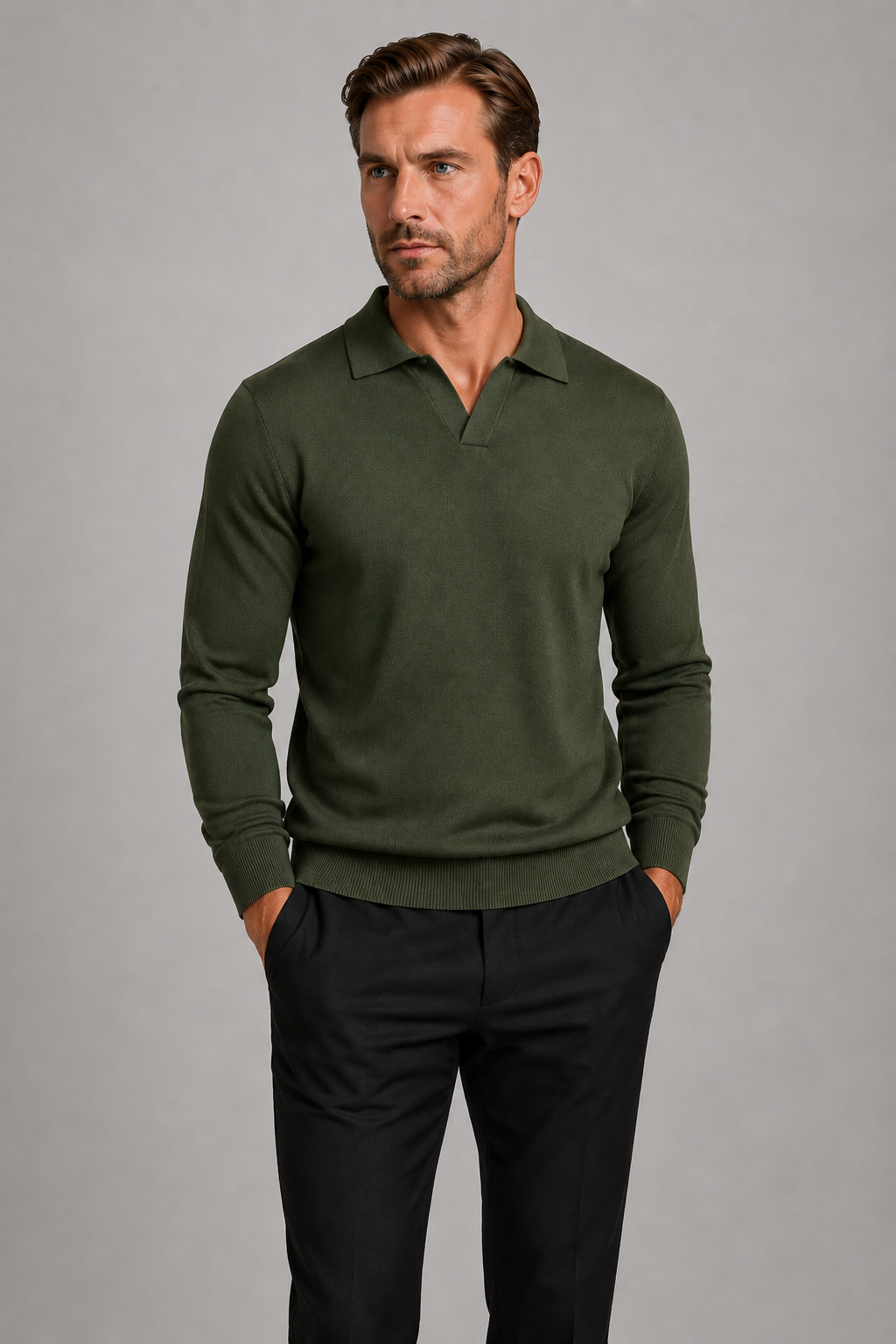 Men’s Long Sleeve Polo Shirt | Men | Smart Casual Collared Top | Soft Tailored Fit | Steven & Levon