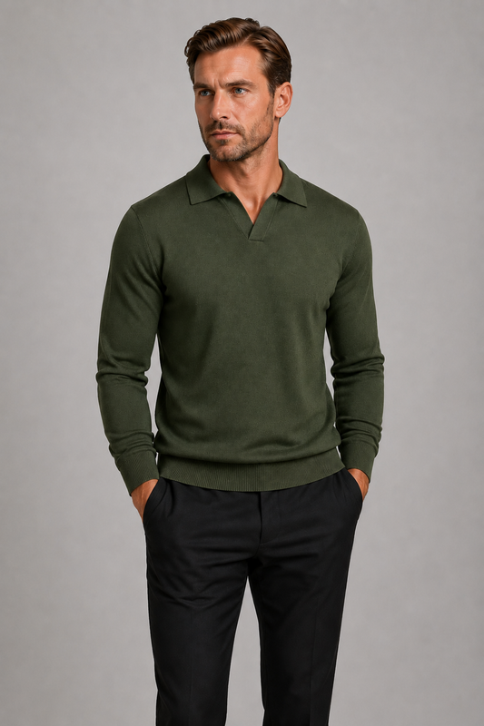 Men’s Long Sleeve Polo Shirt | Men | Smart Casual Collared Top | Soft Tailored Fit | Steven & Levon
