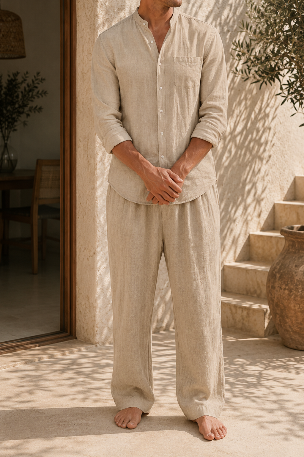 Linen Shirt and Trousers Set | Men | Linen Blend | 2 Piece Co-Ord Outfit | Smart Casual Summer Wear | Steven & Levon