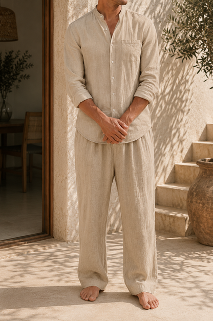 Linen Shirt and Trousers Set | Men | Linen Blend | 2 Piece Co-Ord Outfit | Smart Casual Summer Wear | Steven & Levon