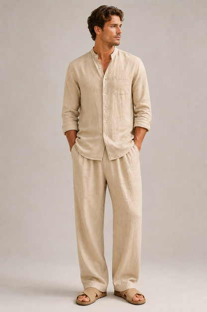 Linen Shirt and Trousers Set | Men | Linen Blend | 2 Piece Co-Ord Outfit | Smart Casual Summer Wear | Steven & Levon