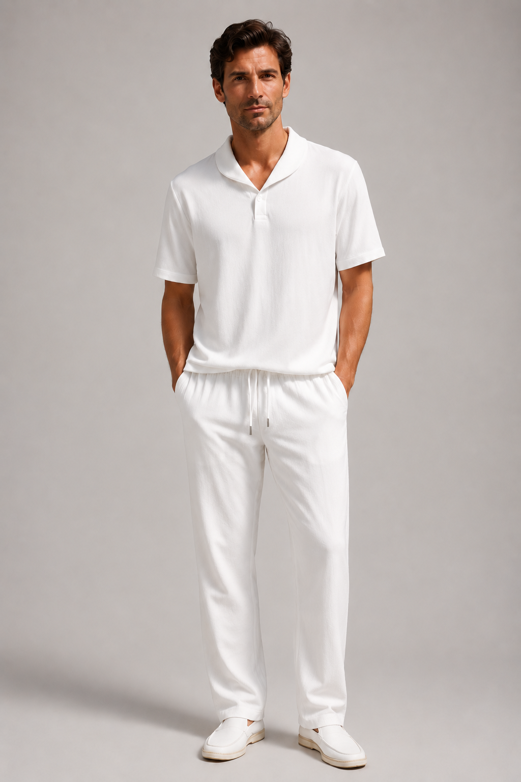 Men's  Lounge Set | Polyester | Short Sleeve Top & Drawstring Trousers | Steven & Levon