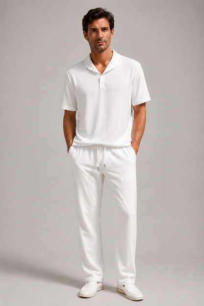 Men's  Lounge Set | Polyester | Short Sleeve Top & Drawstring Trousers | Steven & Levon