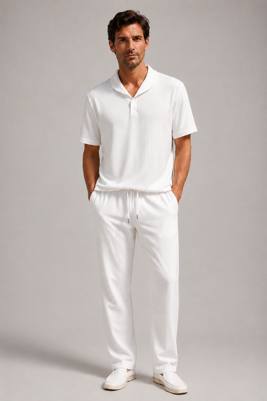 Men's  Lounge Set | Polyester | Short Sleeve Top & Drawstring Trousers | Steven & Levon