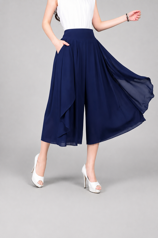 Elysia Capri Pants for Women | High Waist | Wide Leg Chiffon Crop Pants | Steven & Levon