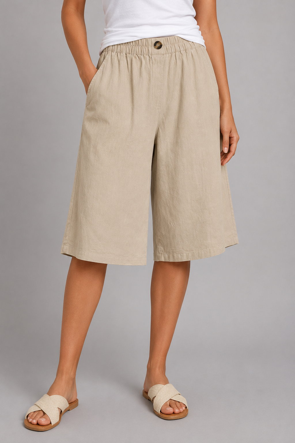 Wina Capri Pants for Women | Cotton-Linen Blend | Loose Fit | Elastic Waist | Steven & Levon
