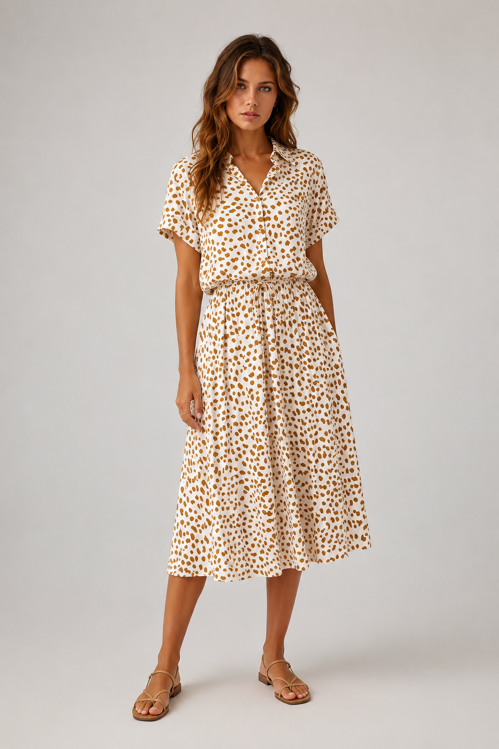 Boho Midi Dress | Women | Soft Breathable Fabric | Turn Down Collar & Short Sleeves | Steven & Levon