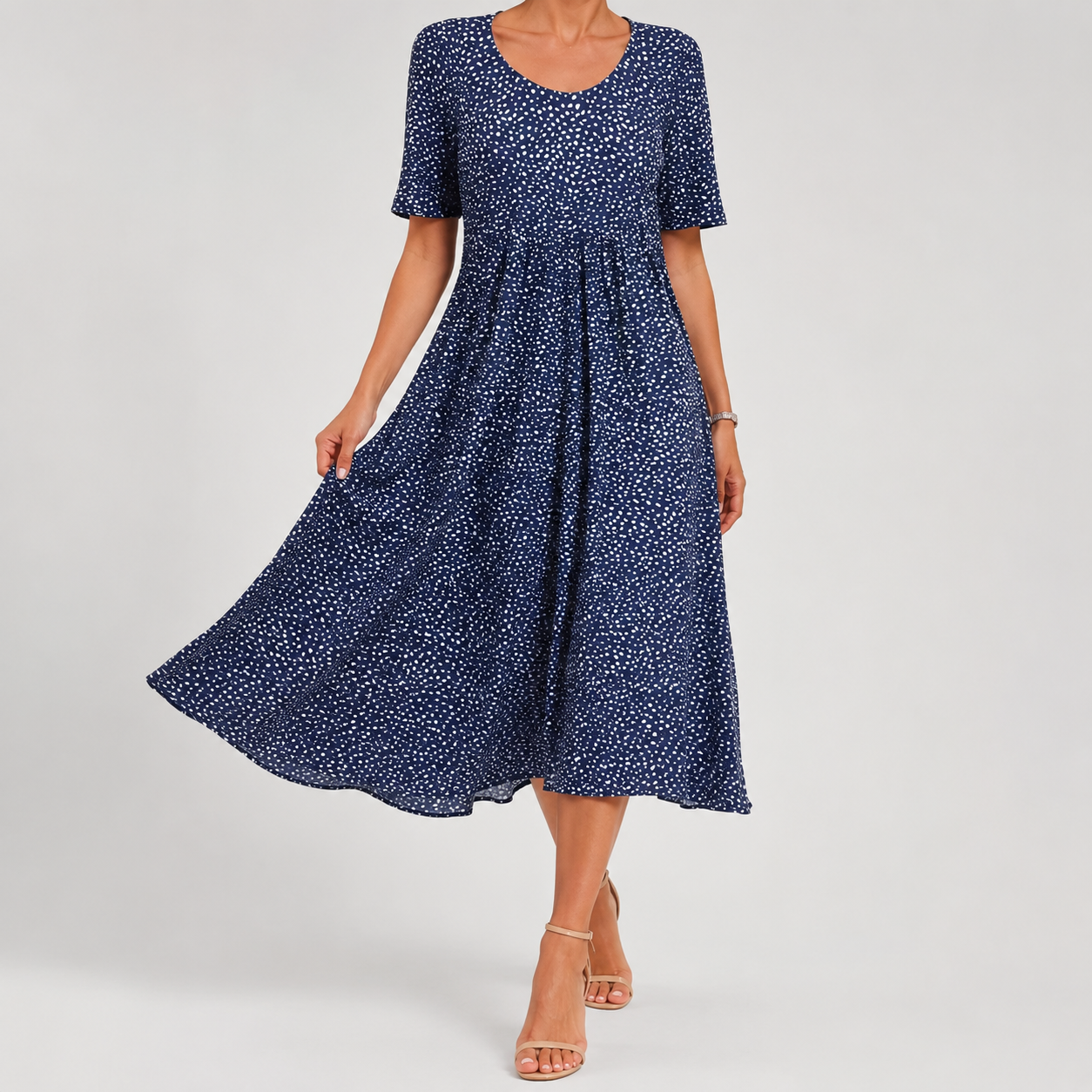 Summer Floral Midi Dress | Women | Lightweight Fabric | V-Neck Button Front Short Sleeve with Pockets | Steven & Levon