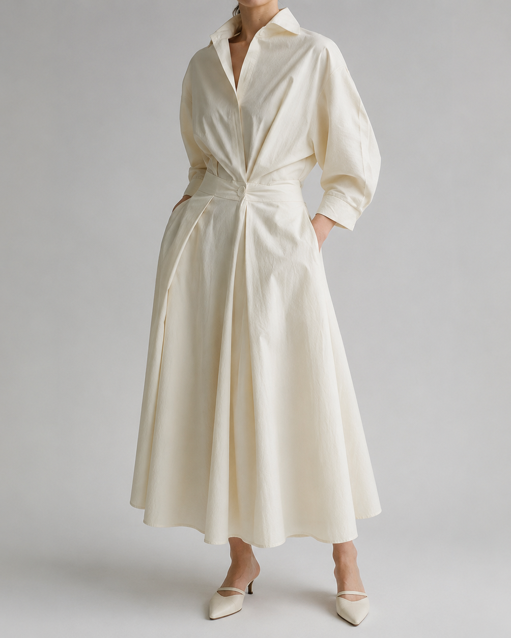 Women's Collared Belted Shirt Dress | Elegant Midi Dress | Steven & Levon
