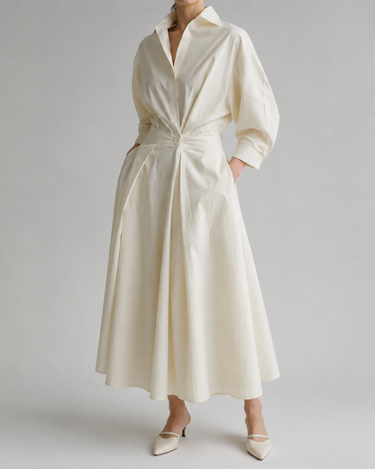 Women's Collared Belted Shirt Dress | Elegant Midi Dress | Steven & Levon